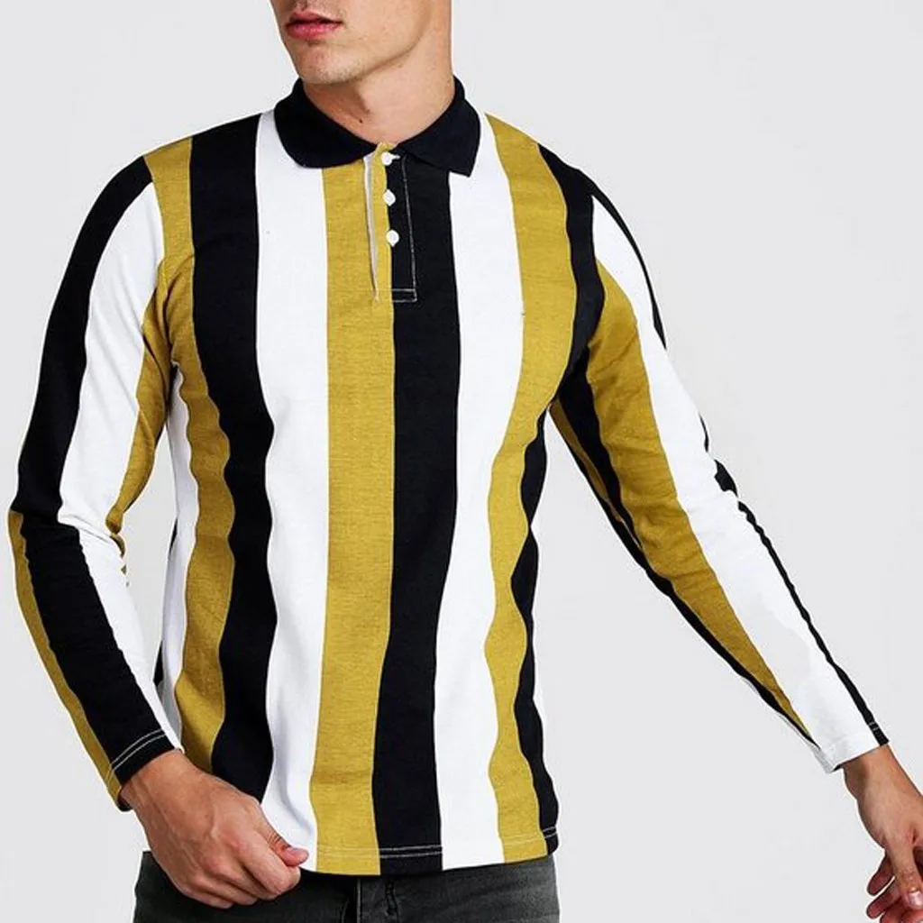 Мужская рубашка в полоску с длинным рукавом стиле ретро | одежда
