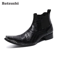 batzuzhi black soft leather ankle men boots western boots men pointed toe cowboy footwear party bota masculina men big sizes 46