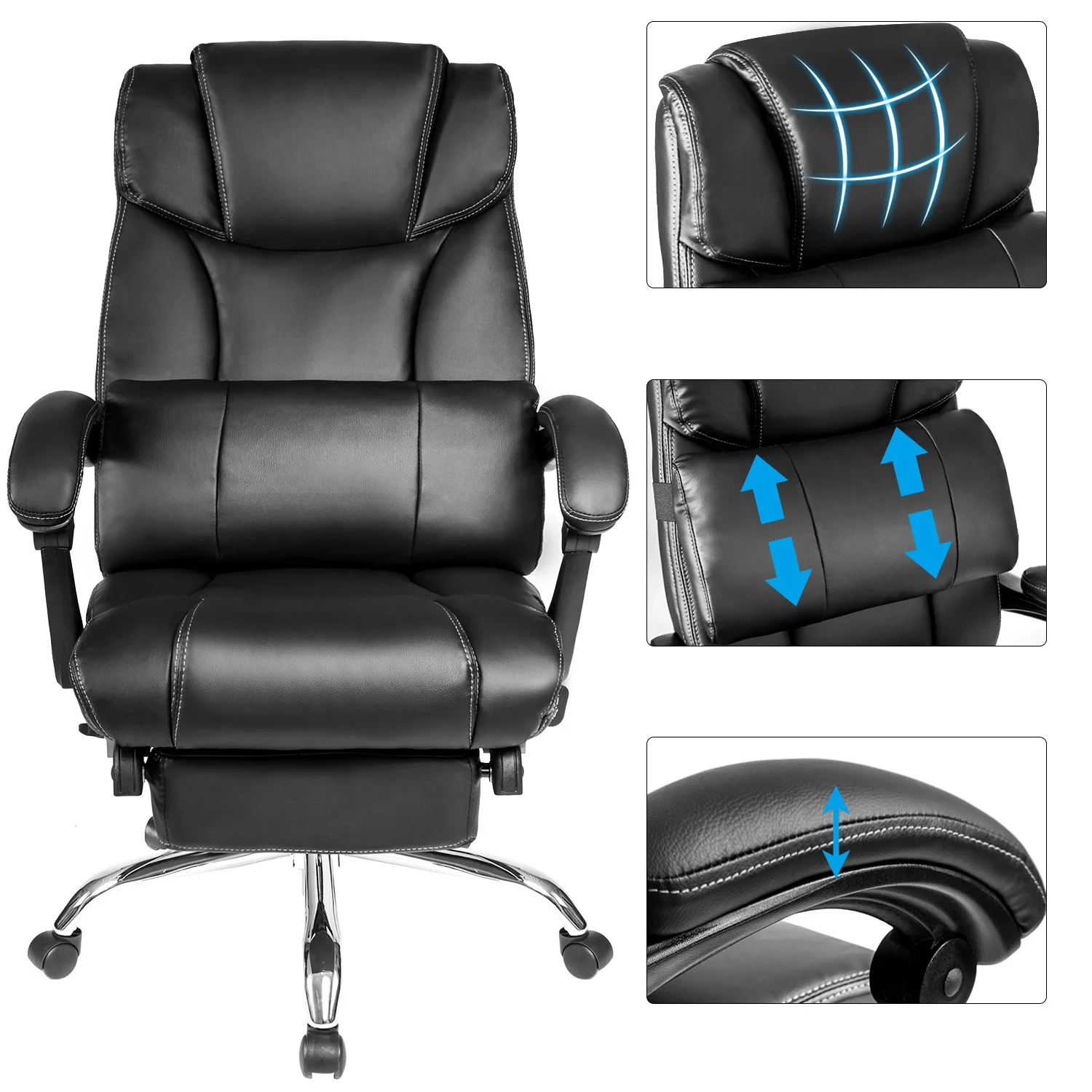 

Office Chair High Quality PU Leather Home Office Chair with Support Cushion and Footrest
