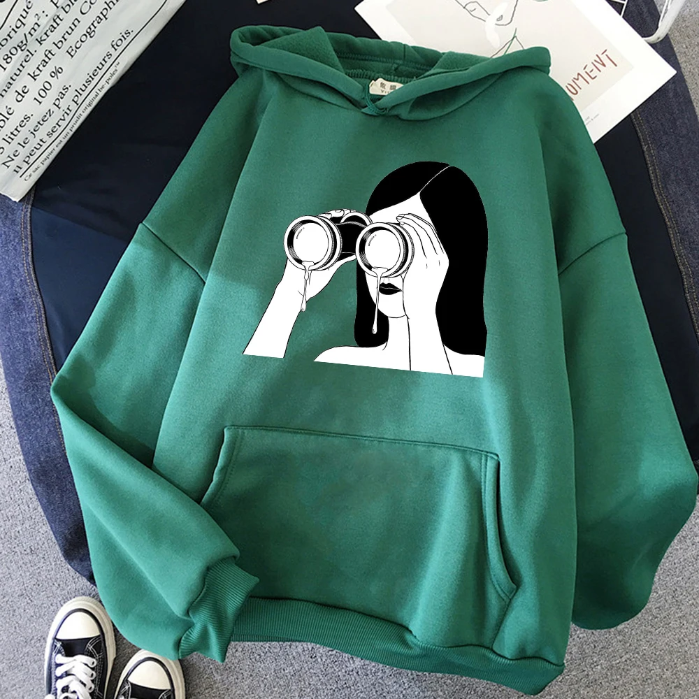 

Пуловер с рисунком телескопа для девочек, модная черно-белая Толстовка Оверсайз, толстовка с капюшоном, теплая толстовка, женская одежда Kpop