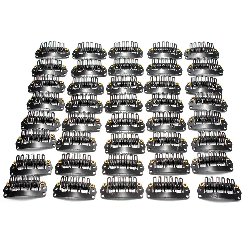 

40Pcs U-Shaped Clamp For Hair Extensions Wig Clips DIY Comb Black Frame