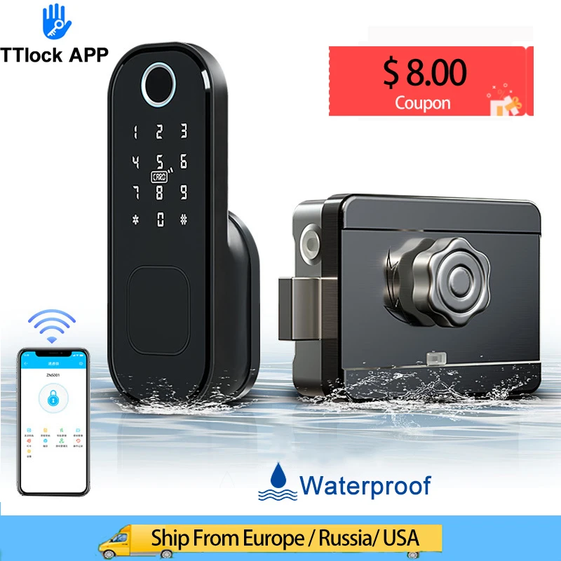 Дверной смарт-замок водонепроницаемый со сканером отпечатков пальцев с паролем