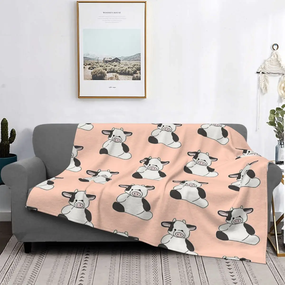 

Aesthetic Cow Plushie Blanket Bedspread Bed Plaid Blankets Anime Plush Picnic Blanket Luxury Beach Towel