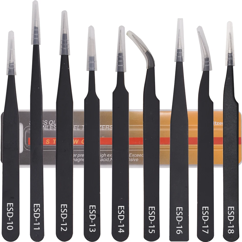 Черный Пинцет HRC40 в желпосылка вке Антистатическая рукоятка из нержавеющей стали