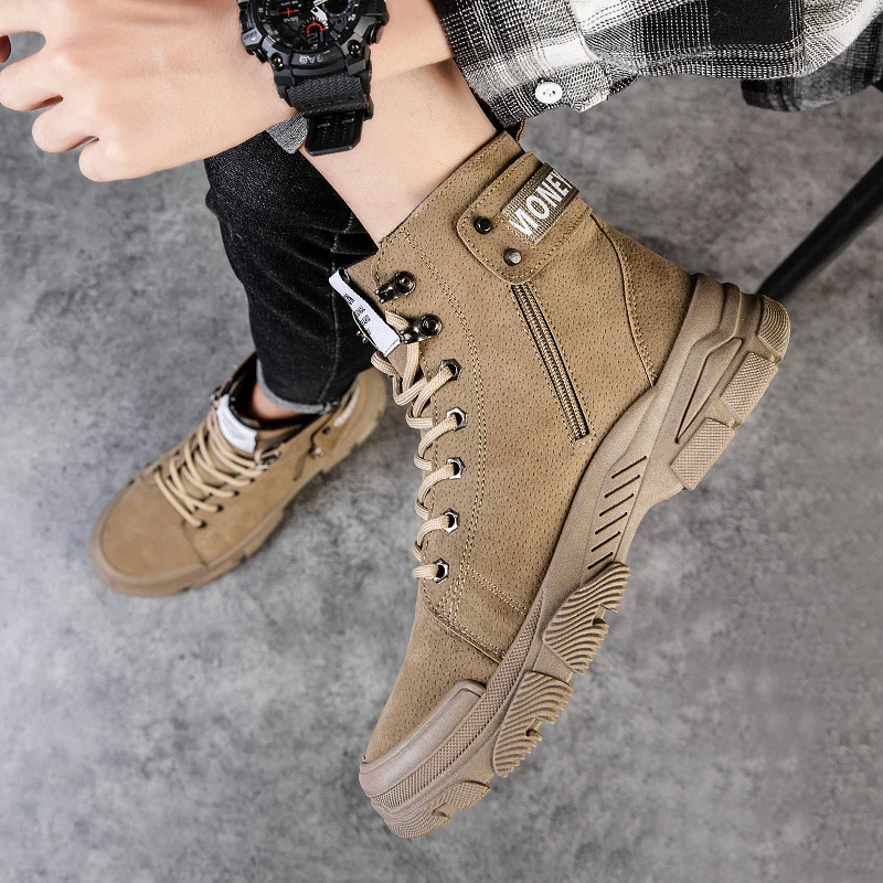 

MEN ANKLE BOOTS Casual Boots Men Leather Sport Shoes Ankle Winter For Combat Mens Zapatillas Hombre Men's Black Dress
