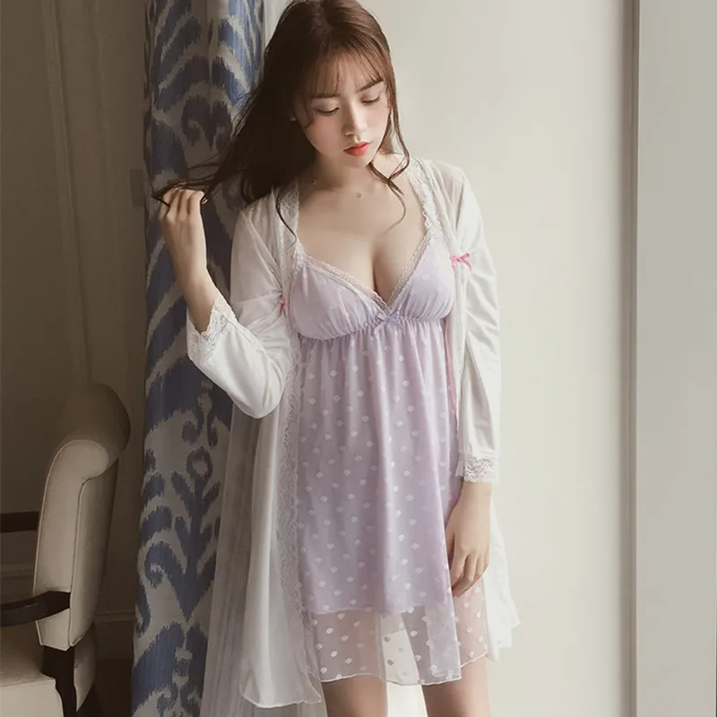 2 шт. кружевная ночная сорочка с подтяжками на груди|Комплекты халатов и сорочек| |