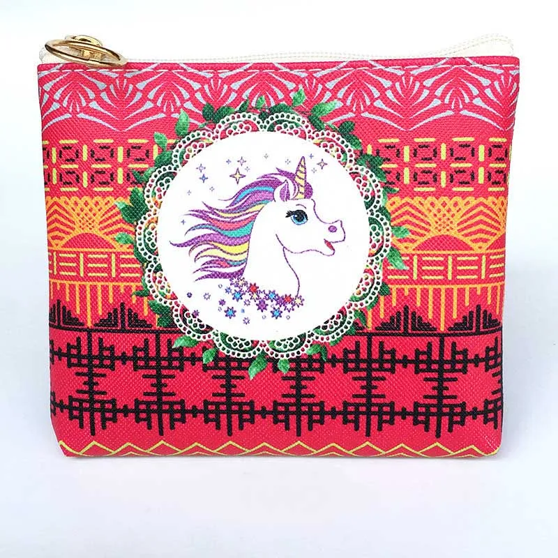 New Cute Flamingos Ethnic Style Grils Coin Purse Children PU Leather Zip Change Purse Women Wallet Animal Key Card Bag Kids Gift