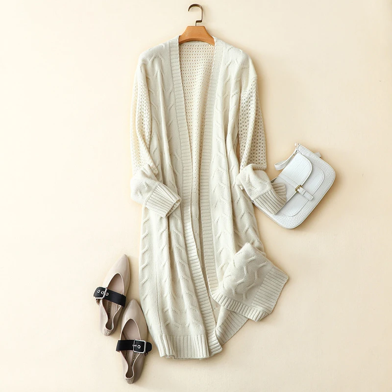 Зимний женский длинный кардиган 100% кашемировый пальто вязаный модный теплый