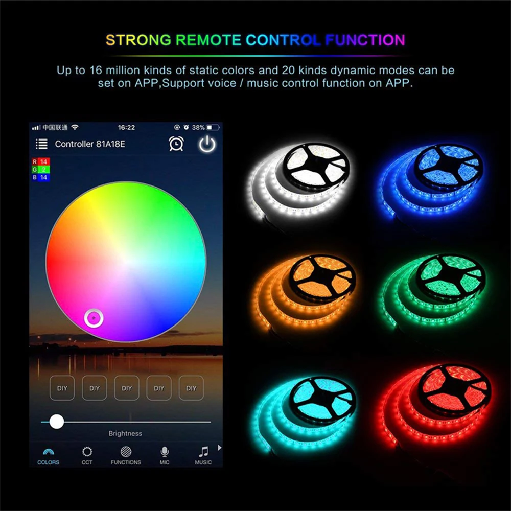 

WIFI LED Lights Strip RGB 2835 DC 12V Control Flexible Lamp Tape Diode Waterproof LED Light For Home Christmas Decorative Lights