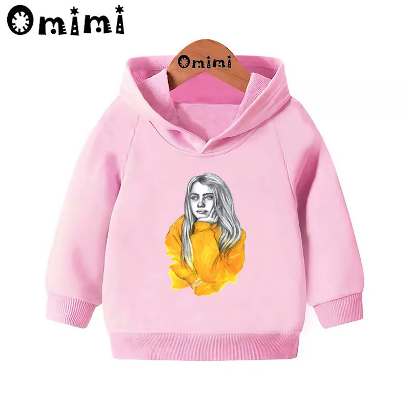 Детские толстовки Billie Eilish в стиле хип-хоп; Детские повседневные толстовки с капюшоном; пуловер для малышей; топы для девочек и мальчиков; осенняя одежда; KMT4545