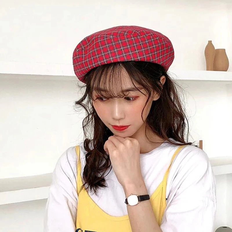 

Japanese Plaid Vintage Beret Women's Autumn Winter Cotton Beanie Hats For Men Girls Boina Streetwear Female Octagonal Flat Cap