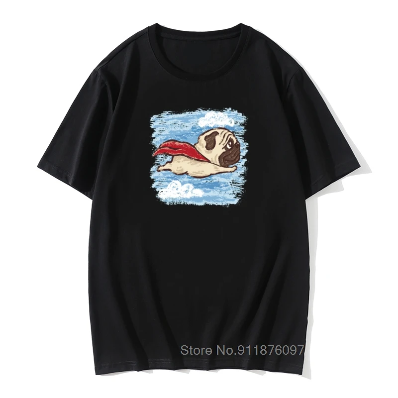 

Летние футболки с рисунком летающего мопса-терьера, Молодежная Футболка в стиле ретро с О-образным вырезом, хлопковая ткань, винтажные руба...