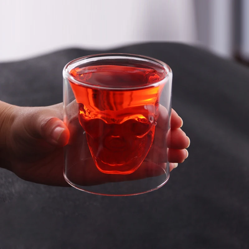 Двухслойный бокал для вина с черепом виски водки бренди кружки рисунком рома