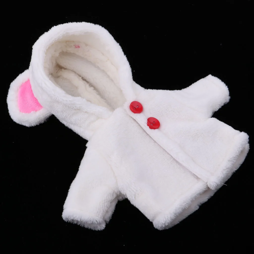Зимнее плюшевое пальто ручной работы с ушной шапкой для кукол Mellchan 25 см белые