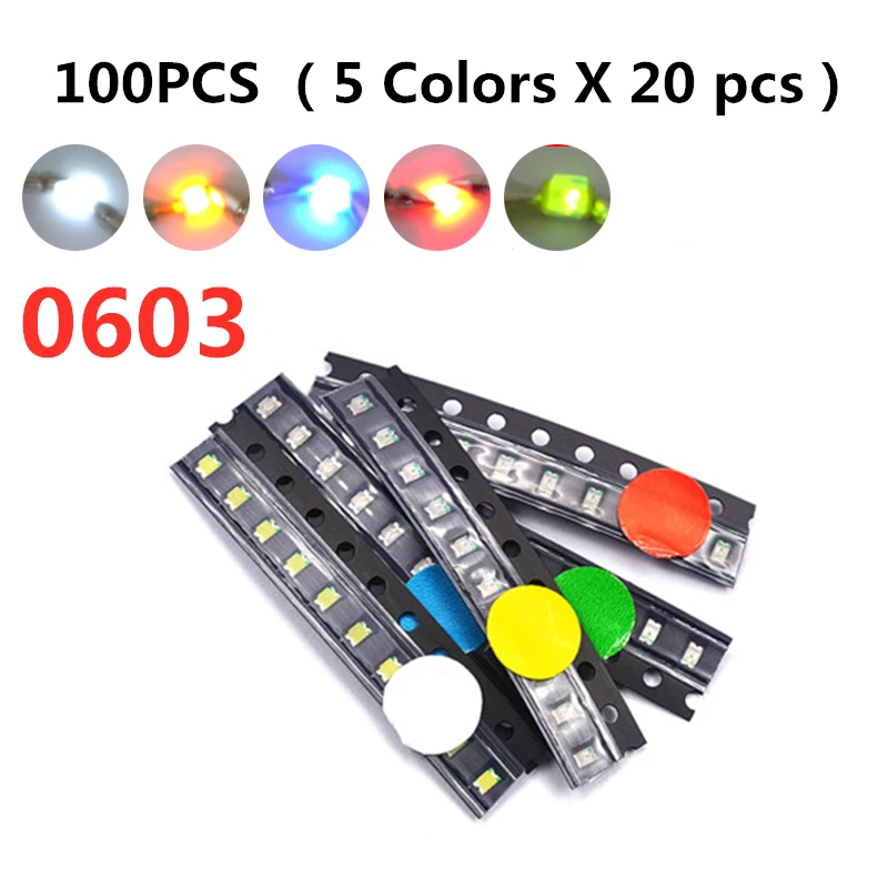 100 шт. 0603 (1608) 0805 (2012) 1206 (3216) SMD светодиодный чип 20 ма синий красный белый зеленый