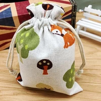 owl tree printed linen jewelry drawstring pouches 9x12cm 10x15cm 13x17cm pack of 50 party candy sack wigs hair gift bags