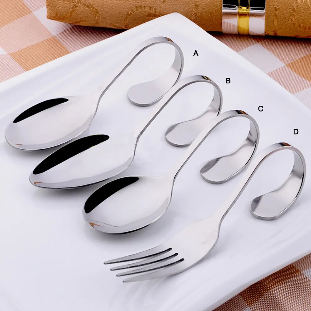 

1pcs Stainless Steel Curved Handle art Fork Salad Round Spoon Tip Spoon Soup Spoon