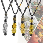 Цепочка Из черных ОБСИДИАНОВЫХ бусин, фэн-шуй, с подвеской Pi Xiu, с камнями золотого цвета, для привлечения богатства, ювелирные изделия на удачу