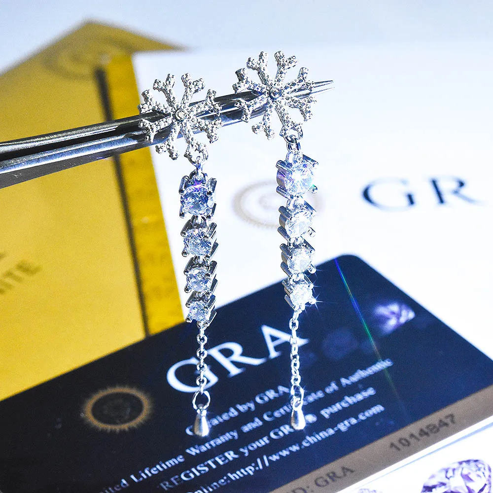 

Korean Fashion Jewelry Personality Temperament Crystal Snowflakes Tassel Long Earrings Bridal Dangle Drop Earrings For Women