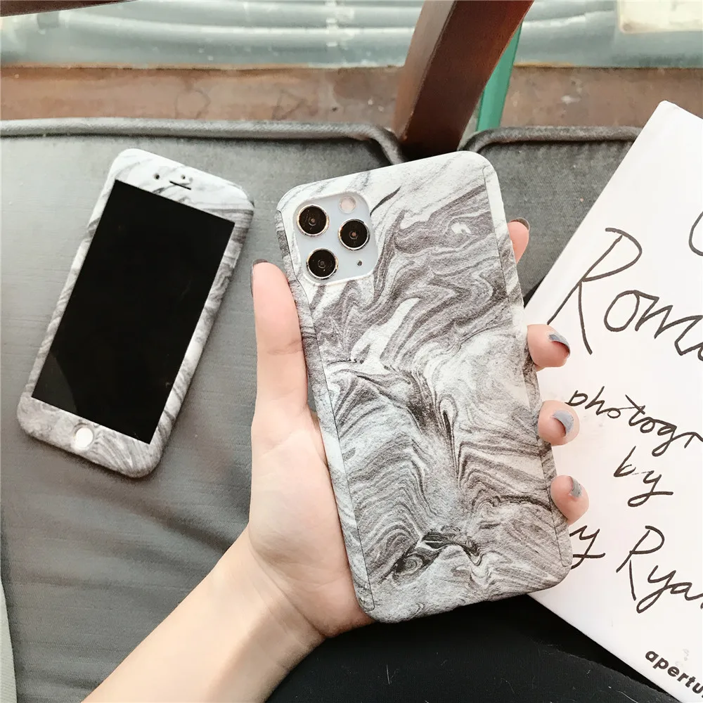 

Luxury 360 Full Body Marble Case For iPhone 7 8 6 6s Plus XS Max XR X Protective Cover For iPhone 11 Pro Max Case + Glass Film