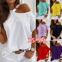 solid white black yellow tops camisas mujer womens t shirts summer fashion sexy hollow out shoulder halter t shirt plus size 5xl