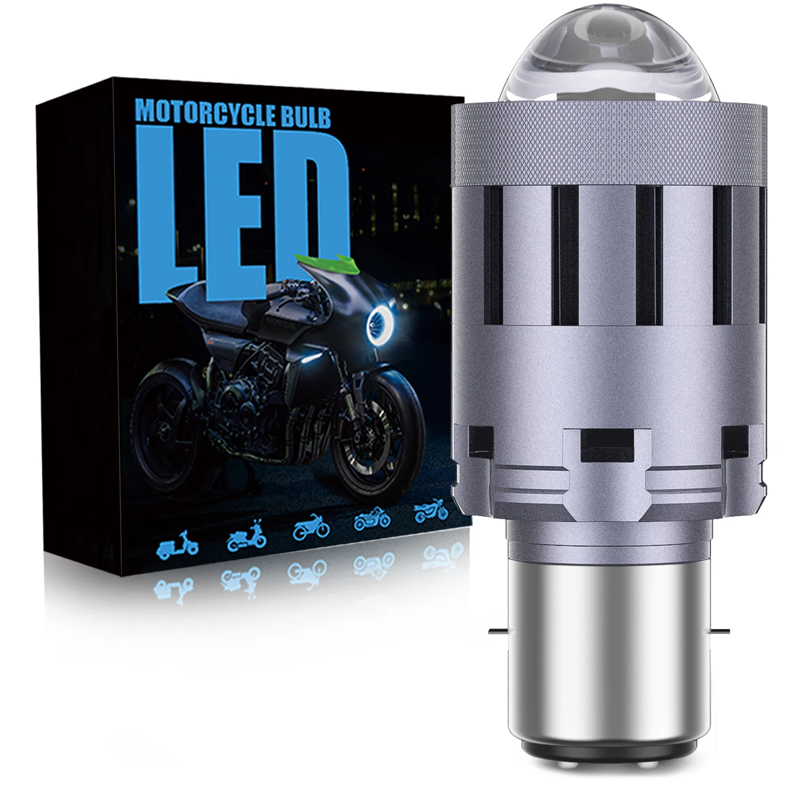 

H4 LED Motorcycle Headlight Bulb BA20D Headlamp 12000LM With Highlight Lens 6000K White Conversion Kit Replace Halogen Bulbs
