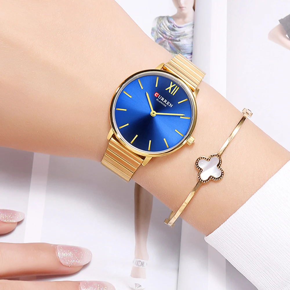 Часы CURREN женские наручные кварцевые модные роскошные дизайнерские простые для