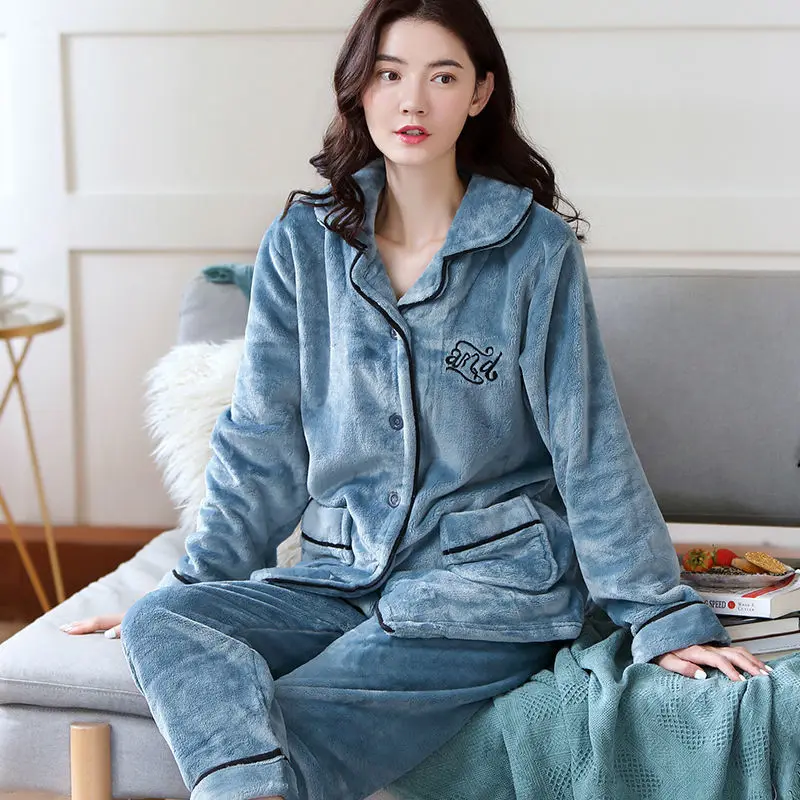 pijamas women sets Пижамы женские коралловые флисовые толстые фланелевые однотонные теплые пижамы женские толстые зимние домашние костюмы Пижамный костюм домашние пижамы XXL XXXL - Цвет: pijamas women sets