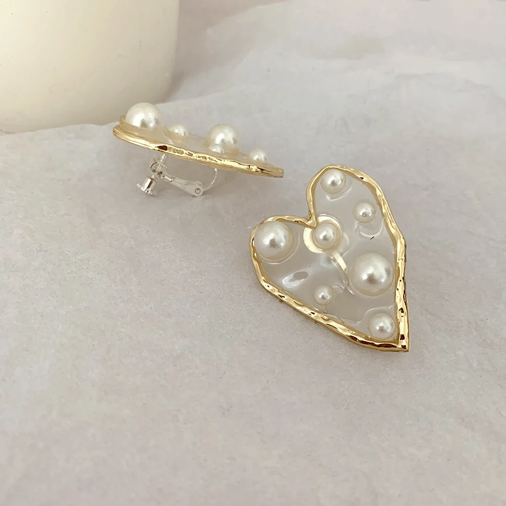 Корейский Новый Дизайн розовое желтое прозрачное в форме сердца с жемчугом