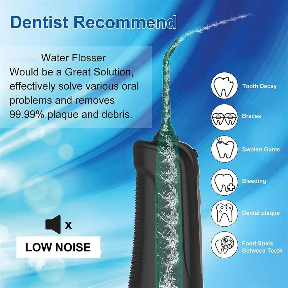 

300ML New Electric Oral Irrigator USB Rechargeable Portable Water Dental Flosser IPX7 Water Jet for Cleaning Teeth with 4 Nozzle