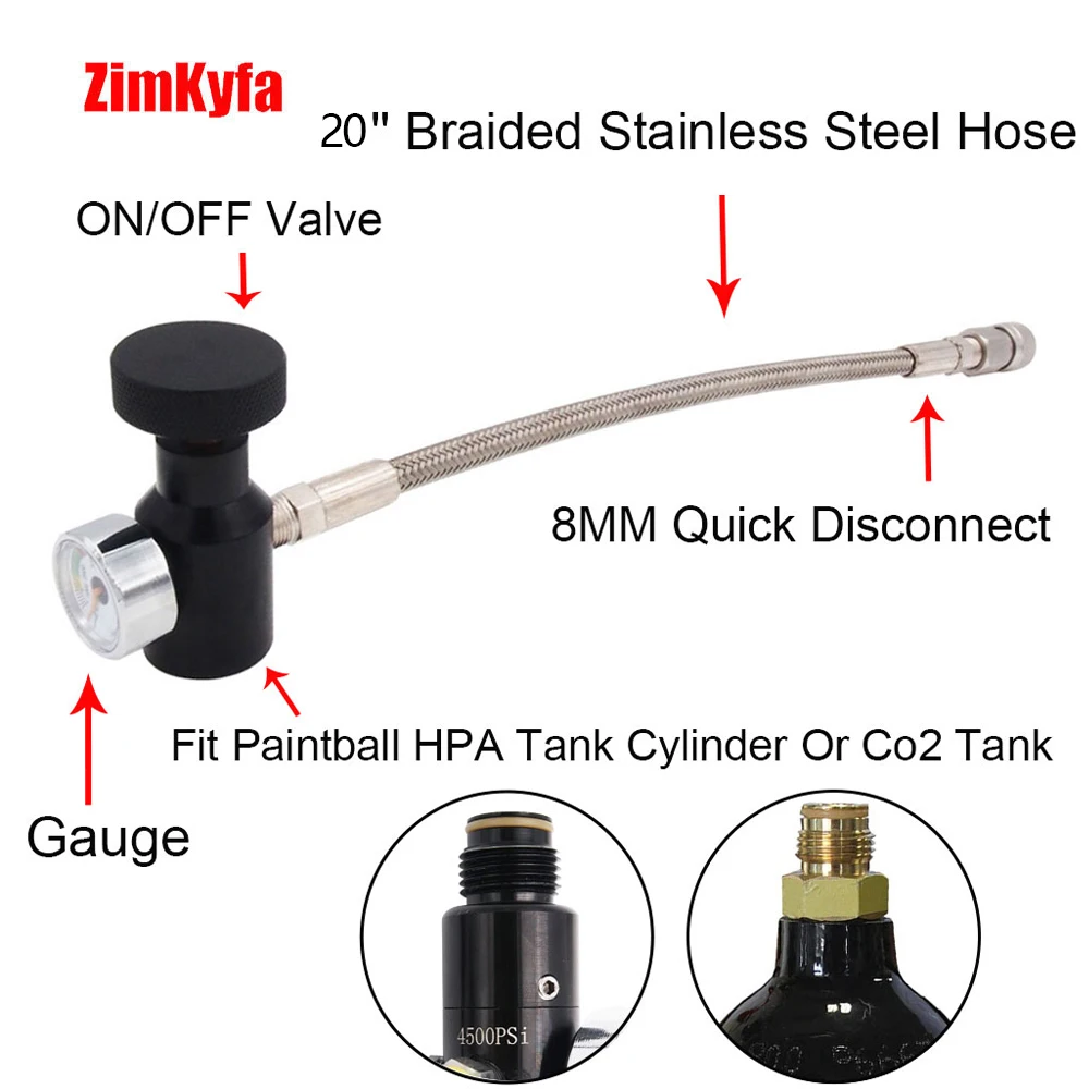 

Paintball PCP Air Rifles Fill Adapter W/20" Braided Hose & and 3000psi or 5000psi Gauge