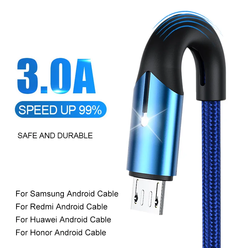 ZNP светодиодный Micro USB кабель для samsung J5 J7 Honor Быстрая зарядка Android мобильный телефон Microusb кабель для Redmi Note 5 шнур зарядного устройства