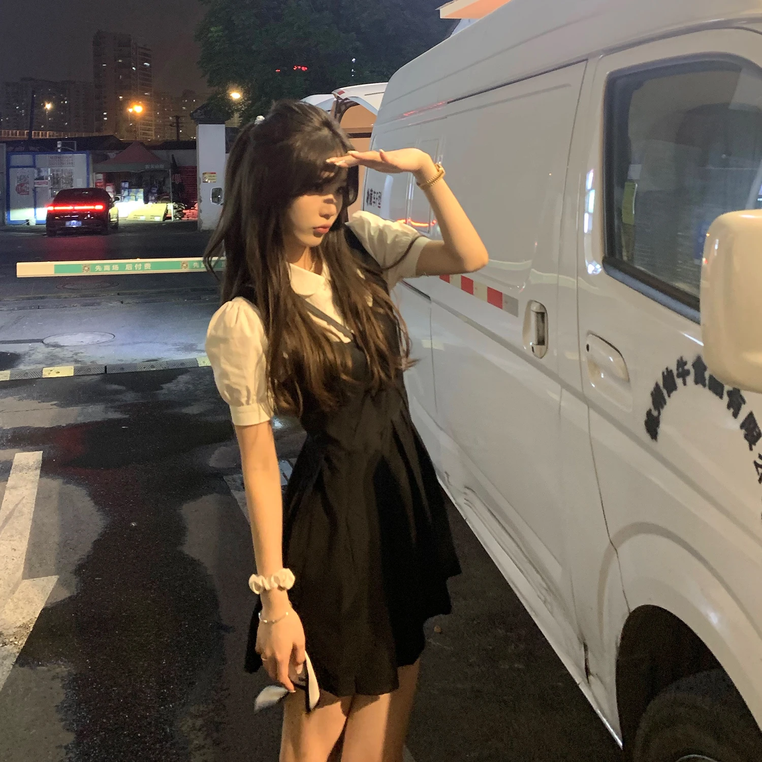 Casual Party Y2k Black Lolita Dress Female High Street 2 Piece Set Korean Style 2021 Summer Cute French Vintage Mini Dress Women