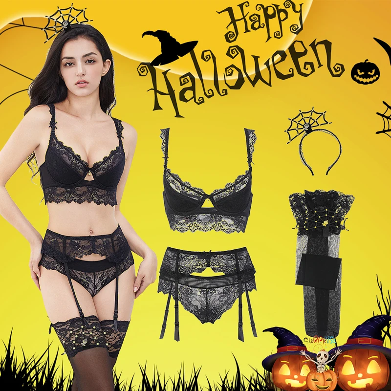 Женские костюмы на Хэллоуин пуш-ап бюстгальтеры комплект кружевное белье
