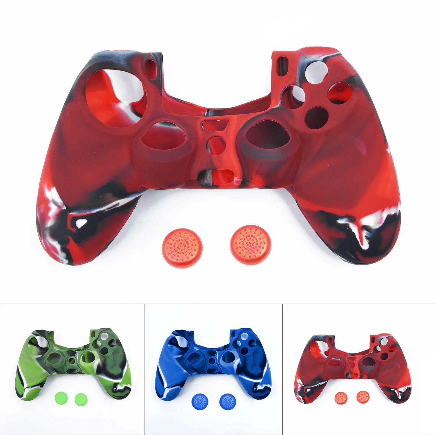 Камуфляжный силиконовый чехол-накладка + 2 джойстика для PlayStation 4 контроллер