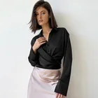 Женские повседневные топы, однотонные офисные Топы с длинным рукавом и лацканами, модные женские топы, рубашки, 2021