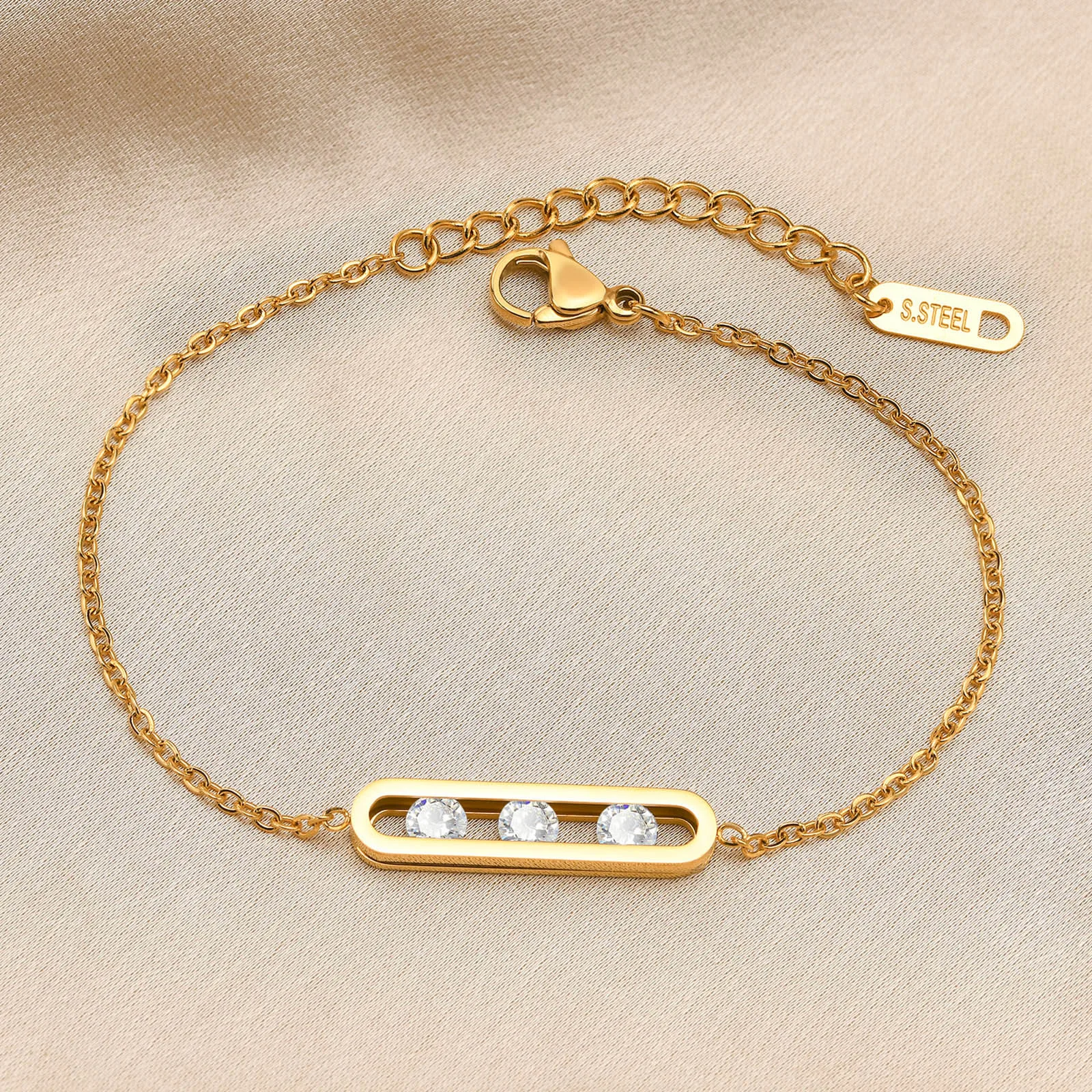 

Women Chic Chain Bracelets with CZ Stone,Gold Tone Stainless Steel Link Chains Wristband Jewelry, Elegant Gifts for Her