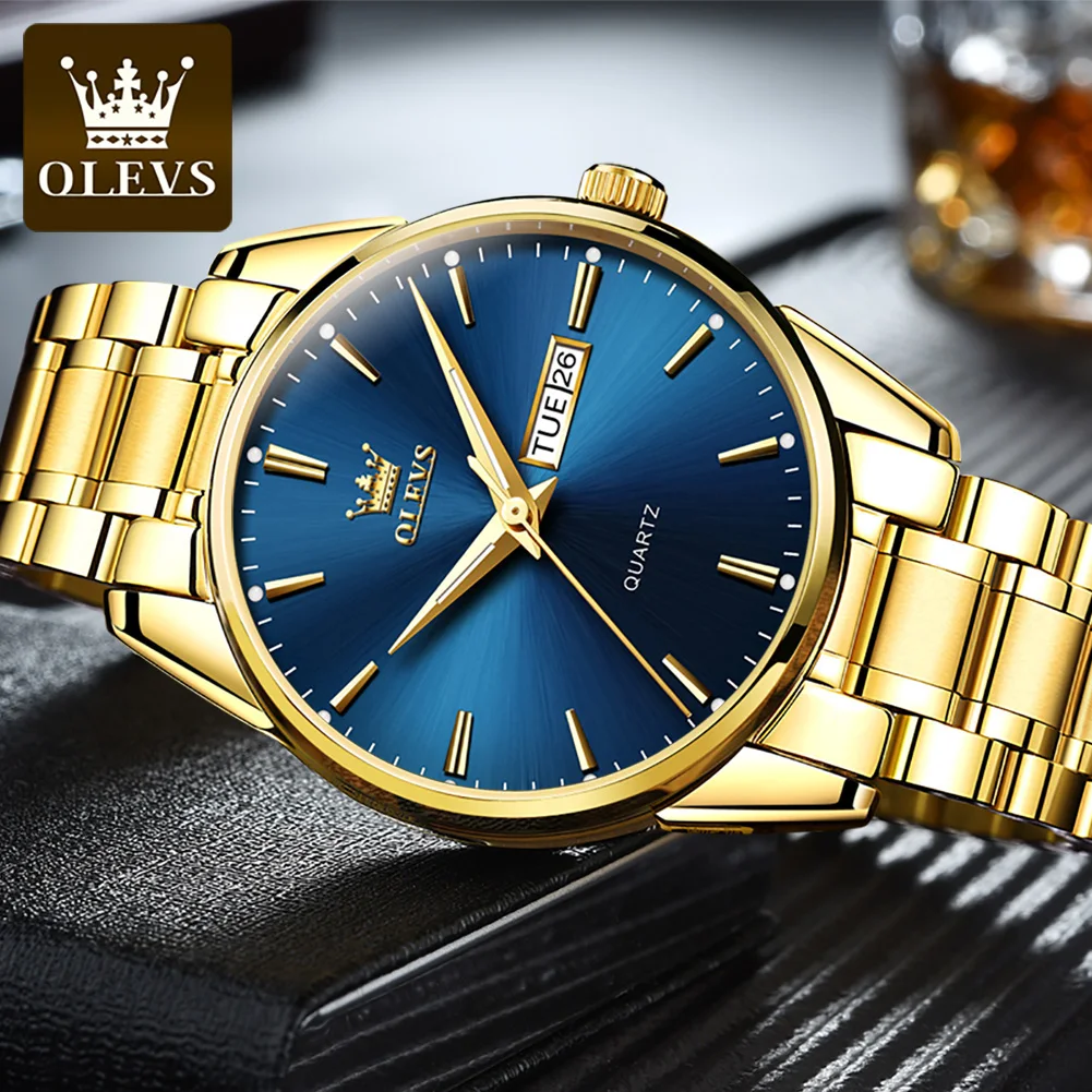 OLEVS Famous Brand Gold Luxury Men Watches Luminous Men's Fashion Watch Military Waterproof Quartz Wristwatch Relogio Masculino