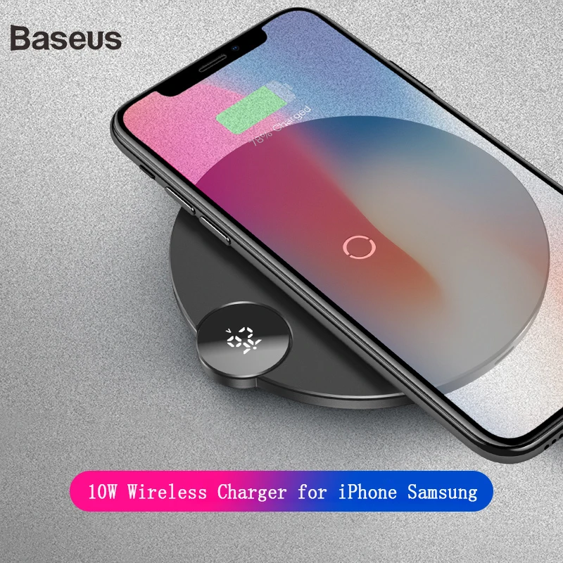 Baseus 10 Вт Беспроводное зарядное устройство для iPhone XS Max XR X 8 цифровой дисплей QI Беспроводное зарядное устройство для samsung Galaxy S8 S9 huawei
