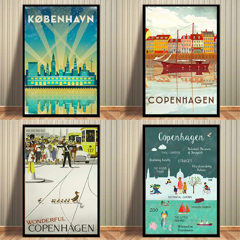 Винтажная дорожная холщовая картина Мир Дания крафт-постеры с покрытием