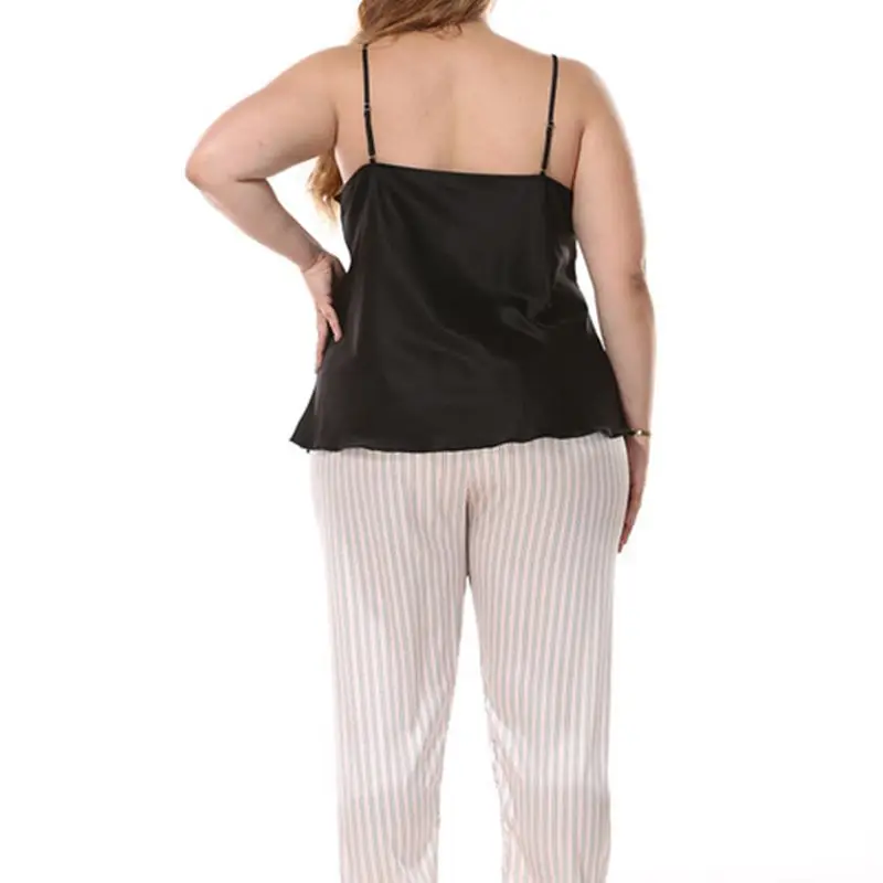 Большие размеры пижамы для женщин кружева v образным вырезом в полоску на