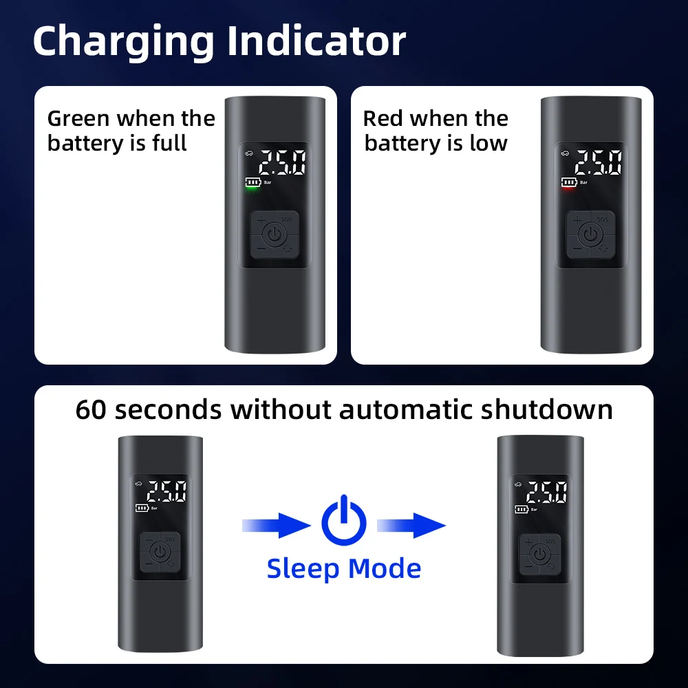 

Jansite Car Tire Inflator Air Pump Compressor 6000mAh Bicycle LED Lights Wireless Auto Electric Pumping For Motorcycle Balloon
