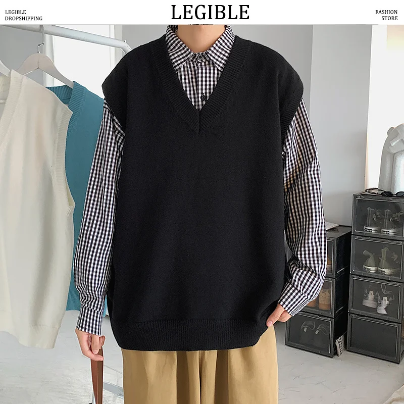Легкие корейские свитера жилеты мужские однотонные свободные Джемперы свитер