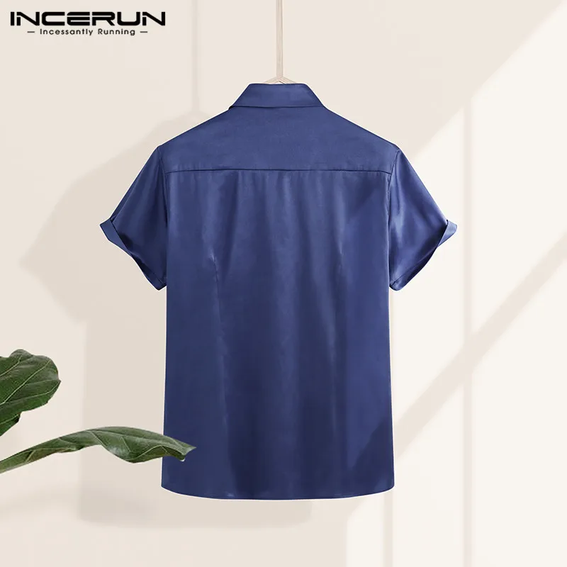 

Men Business Social Shirt Short Sleeve Lapel 2021 Solid Color Camisa Fashion Mens Dress Shirts Brand Streetwear S-5XL INCERUN