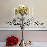 72cm tall silver metal candle holder 5 arms candle stand with flower bowl wedding candlestick candelabra