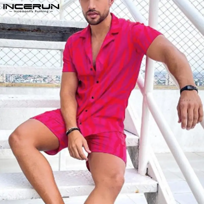 

INCERUN Summer Men Sets Printed Casual Streetwear Lapel Short Sleeve Shirt Beach Shorts 2021 Vacation Men Hawaiian Suits S-5XL 7