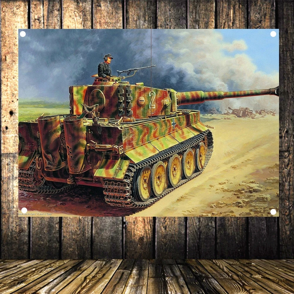 

HD Canvas Print Painting Home Decor GER Wehrmacht Tiger Tank WW II Old Photo Wall Art Four-hole Flag Banner Military Poster B5