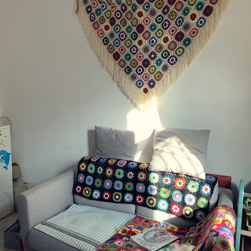 Настенный гобелен ручной работы в стиле бохо с кисточками украшение