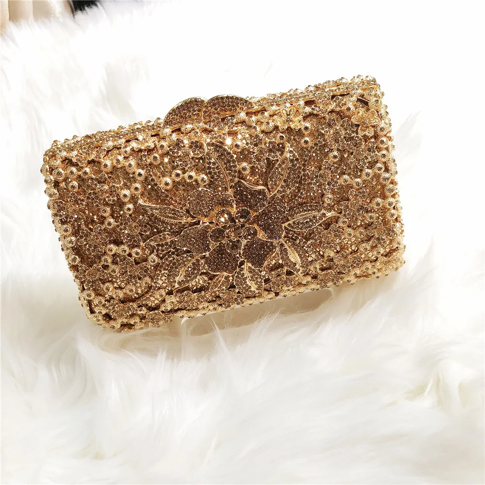 newest ladies with diamond flower clutch hand bag luxury crystal wedding party evening bag ladyise purse stone bag