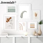 Скандинавский минималистичный персонаж, Холщовый постер, абстрактный пляж, женщина, растение, лист, тростник, живопись, современное искусство, комната, украшение для дома